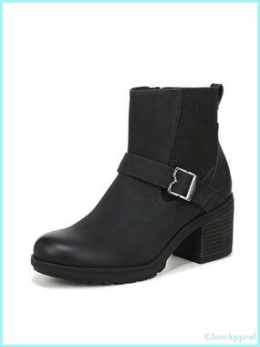 Womens Ankle Boots Faux Leather Chelsea Buckle Block Heel